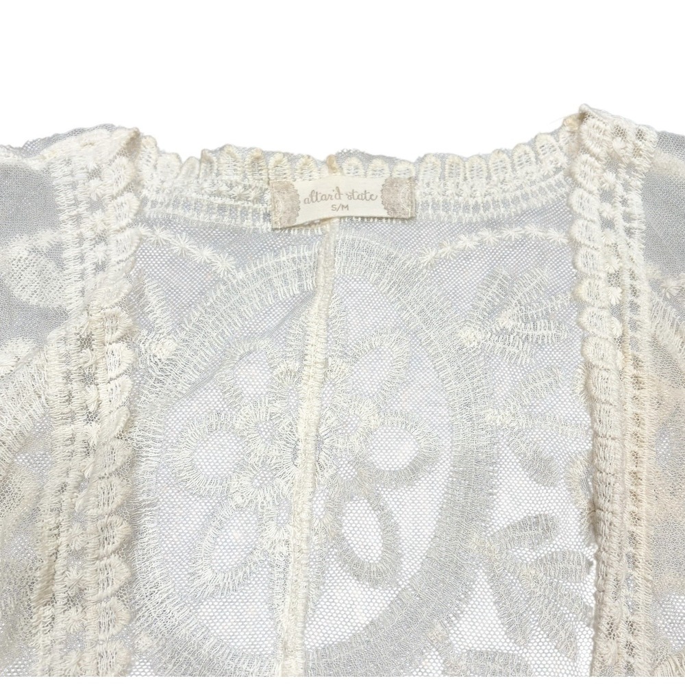 Kimono Duster Womens Small Ivory Sheer Lace Embroidered Open Front Boho‎ Fairy - Picture 6 of 8